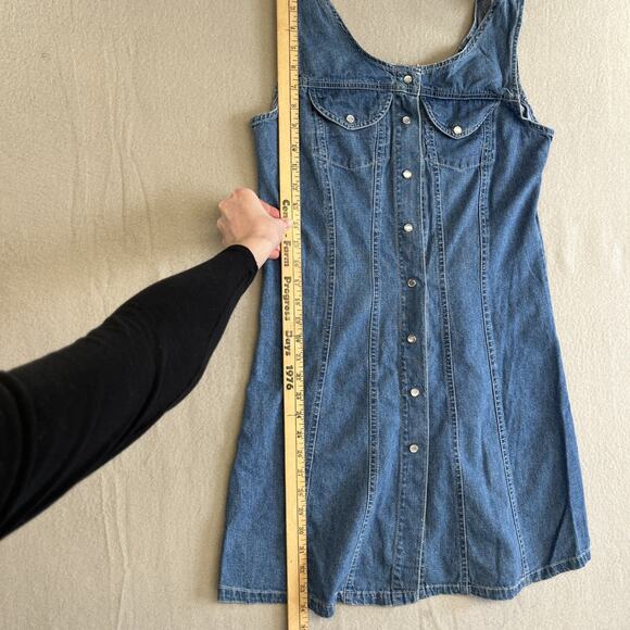 Xhilaration 90s Denim Overall Dress Large Mini Y2K Retro Pearl Snap - Picture 9 of 11